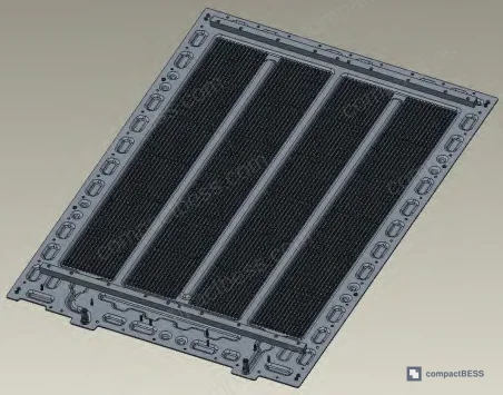 Figure 2: Cross-sectional view of thermal interface material and isolation pad stack between cells and cooling plate