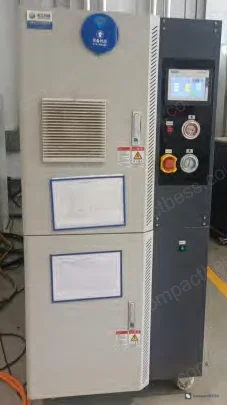 Figure 9: Full thermal test setup showing battery pack installed in environmental chamber with chiller connected