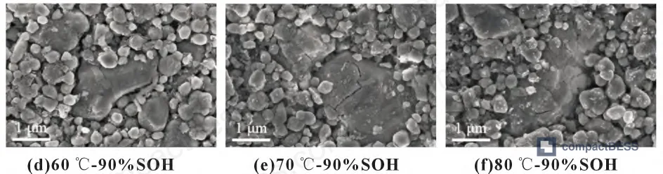 Figure 13: LiFePO₄ cathode cross-section SEM showing internal particle cracking propagation at elevated temperatures
