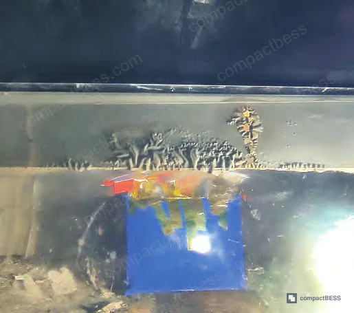 Figure 8: Safety vent ejecting gas plume at 590 seconds into 1.0 C overcharge sequence