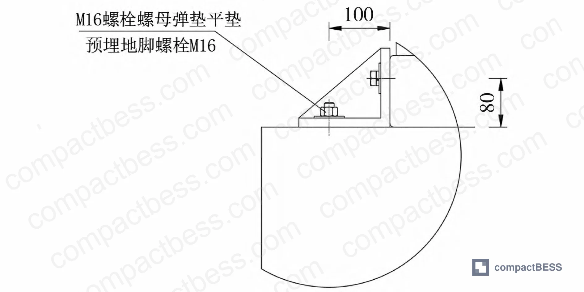 Figure 4: Prefabricated cabin mechanical connection diagram showing Grade 8.8 bolt foundation interface and cabin-to-cabin coupling details