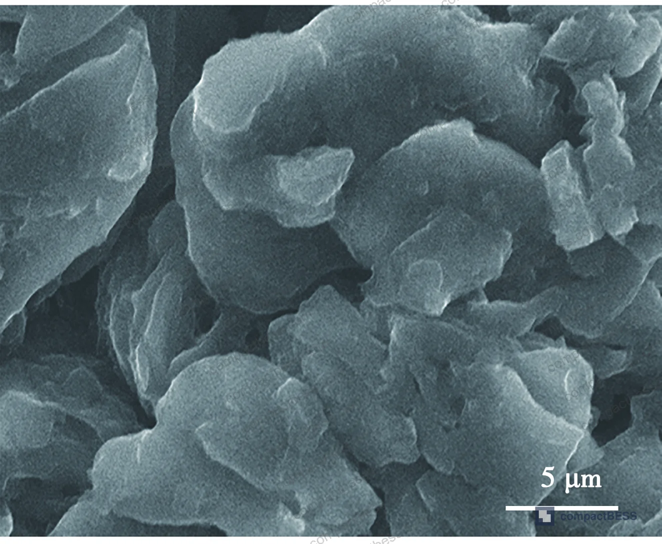 Figure 4: SEM photograph of black spot on graphite anode, showing intact layered structure with SEI coverage — confirming gas accumulation rather than structural degradation