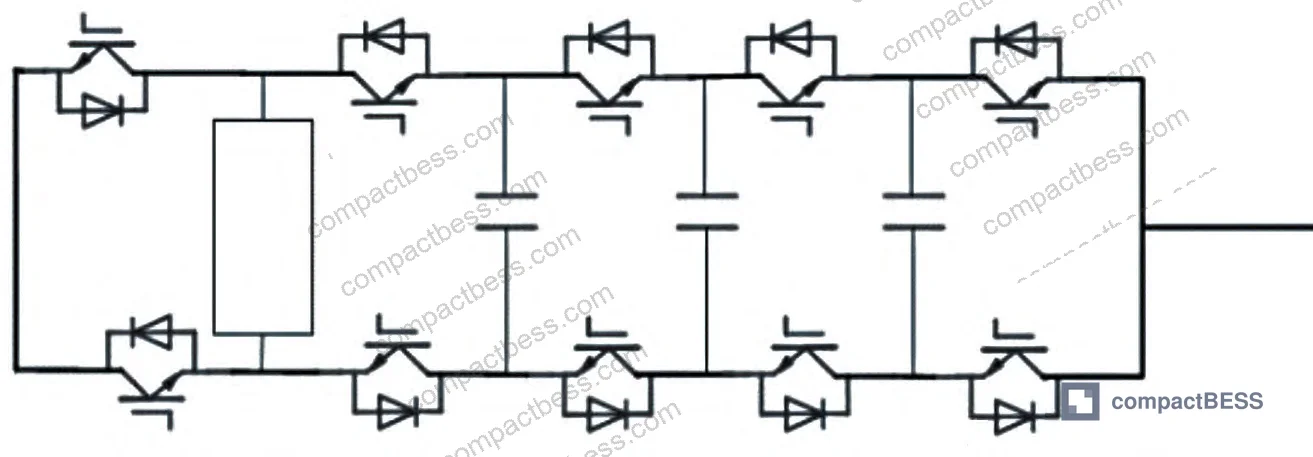 Figure 12: Dual flying capacitor nine-level topology — switch count reduced by half versus conventional nine-level