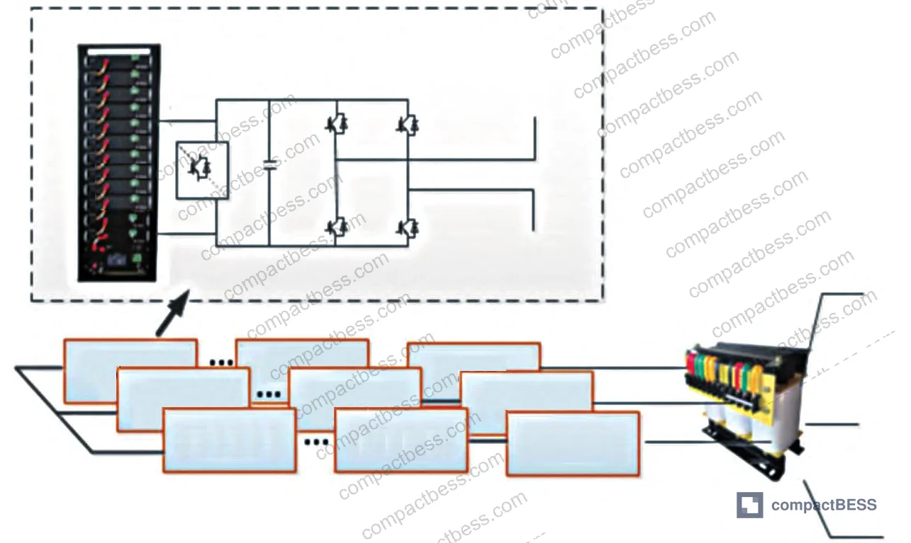 Figure 17: Distributed PCS modular topology showing BMS integration points and fault redundancy architecture