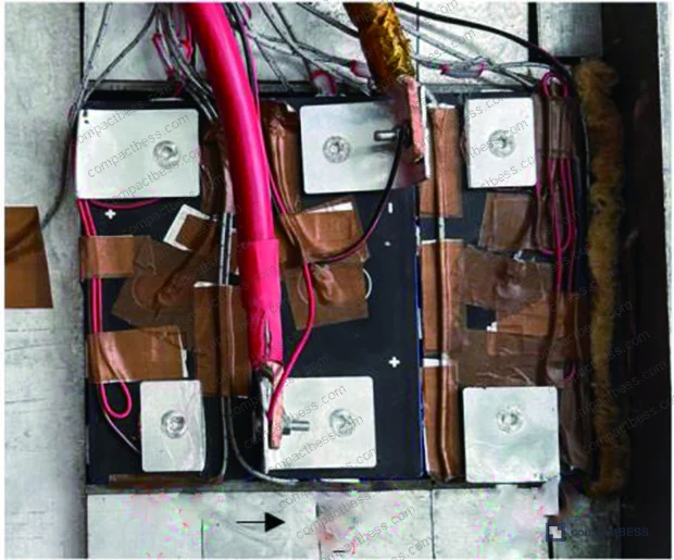 Figure 13: Nail penetration thermal runaway site showing gray-white smoke from Cell 2 with no fire
