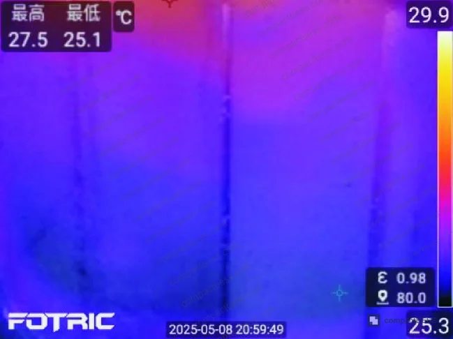 Figure 7: Status of PFPE fluorinated liquid inside battery enclosure under 1C discharge, showing no phase change with temperature below boiling point