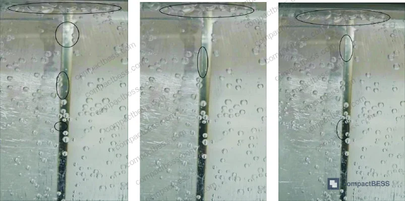 Figure 9: Vigorous PFPE boiling observed inside battery enclosure during 4C discharge, demonstrating active phase-change heat removal by latent heat absorption